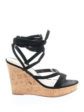 GUESS black suede wrap-around-ankle platform wedges